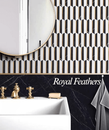 โมเสคหินอ่อน TIMELESS TILES รุ่น ROYAL FEATHER 23.5X28.5 ซม. สีดำขาว_3